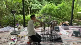 Factory Workshop Process: Welding Stable Frame for Outdoor LED Light Installations